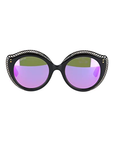 GUCCI CRYSTAL LIPS 0214 Cat Eye Black Green Pink Mirrored Stud Sunglasses GG0214S