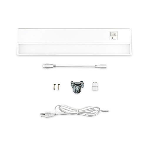 JULLISON 16 Inch LED Under Cabinet Light, Under Counter Light, Plug-in or Hardwired, 120VAC, 10W, CRI90+, 660 Lumens, 3 Colors Changing, 2700K-3000K-4000K, Linkable, ETL Listed, Damp Location - White