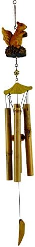 SJL Squirrel Pine Cone Handcrafted Wooden Bamboo Wind Chime