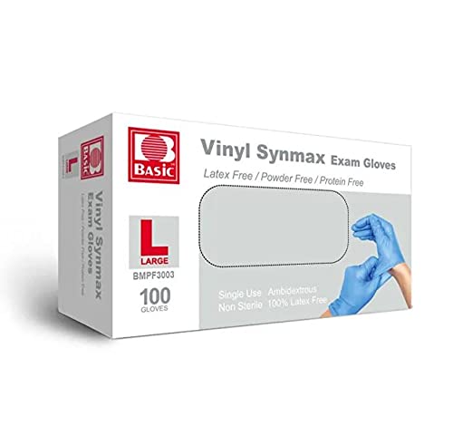 Photo 1 of Basic Synmax Synthetic Vinyl Exam Glove,Powder Free,Large,100/Box,Blue,BMPF-3003