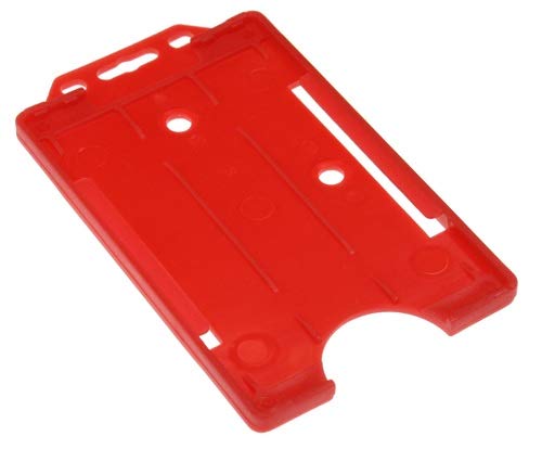 Identity-Plus: Red Rigid Open Faced Single Sided Portrait ID Card Badge Pass Holder (100)