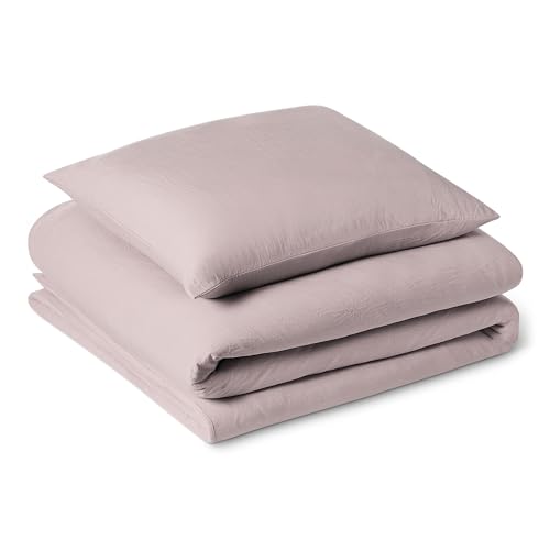 Amazon Basics Parure de Lit 1 Personne 2 Pièces en Microfibre Prélavée, Extra Douce avec Effet Froissé Naturel, sans Repassage, Housse de Couette 135 x 200 cm et 1 Taie d'oreiller 65 x 65 cm, Violet