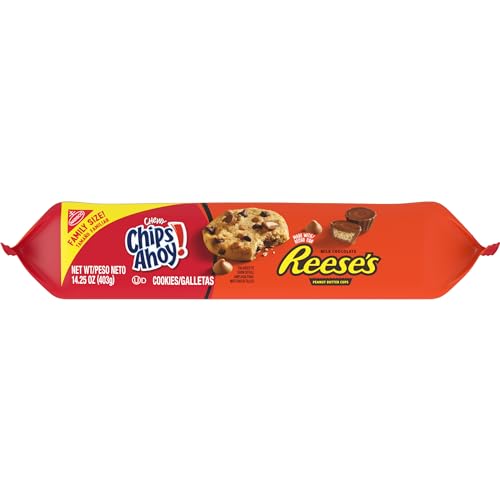 CHIPS AHOY! CHEWY CHOCOLATE CHIP COOKIES WITH REESE’S PEANUT BUTTER CUPS, FAMILY SIZE, 14.25 OZ