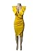 VERTTEE V Neck Ruffle Plain Bodycon Sleeveless Midi Tight Wrap Women's Party Dress Yellow M