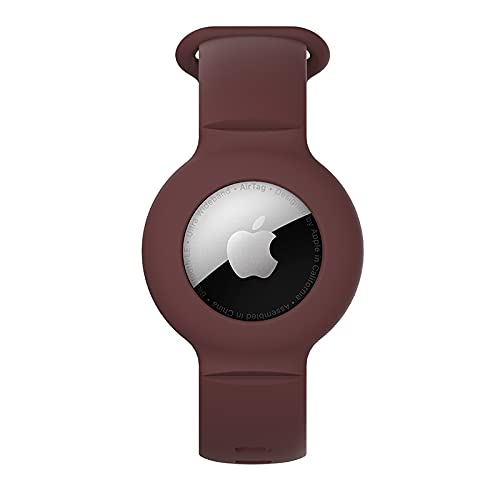 Dilhvy Cover for Apple Airtag Silicone Strap Anti-Scratch Integrated Protective, GPS Anti-Lost Airtags Portable Adjustable Wristband for Teenagers(Not Baby) and Old Man (Red wine)