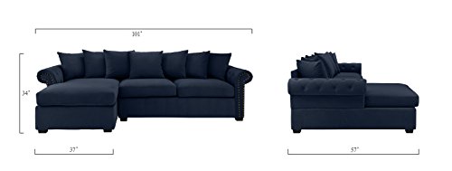 Modern Large Tufted Velvet Sectional Sofa, Scroll Arm L-Shape Couch (Navy Blue)