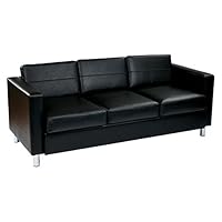 AVE SIX Pacific Vinyl Sofa Couch with Spring Seats and Silver Metal Legs, Black