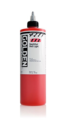 High Flow Acrylics by GOLDEN, Transparent Naphthol Red Light, 16 fl. oz. Bottle, Professional Acrylic Paint, Transparent