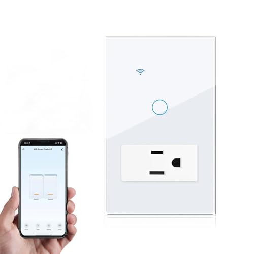 Apagador inteligente tipo 118 con panel de control táctil. Con enchufe estándar americano de tres orificios, con el control por voz de Amazon Alexa y Google Home (un interruptor)