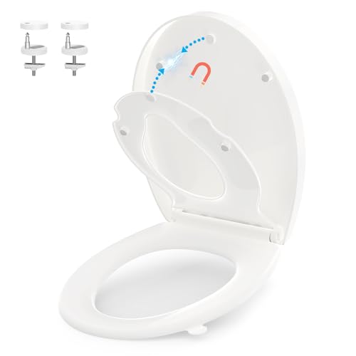 YEAUPE PRO Family Toilet Seat Soft Close,White Oval 2-in-1 Seat