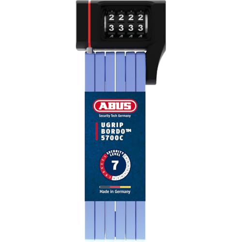 ABUS Faltschloss Bordo uGrip 5700C SH mit Halterung - Fahrradschloss mit Zahlencode und 5 mm starken Stäben - ABUS-Sicherheitslevel 7-80 cm - Blau