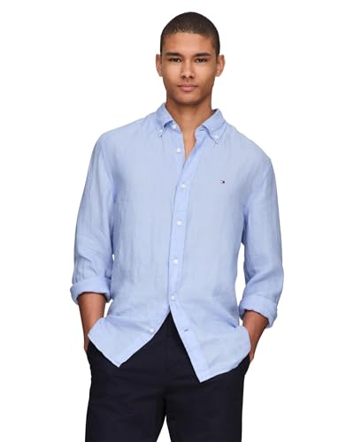 Tommy Hilfiger Men’s Pigment Dyed Linen Regular Long Sleeve Shirts