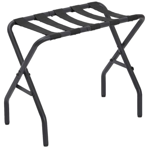AMHANCIBLE Luggage Rack, Foldable Suitcase Stand, Metal Luggage Holder for Guest Room, Bedroom, Hotel, Holds up to 110 lb, Easy Assemble, Black, HLR01BK-1