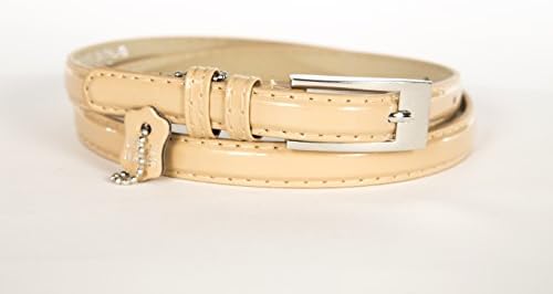 Women's patent leather skinny belt half inch wide assorted colors and sizes (Large, Nude)