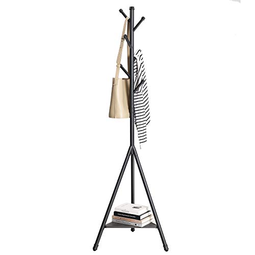 SONGMICS Coat Rack Stand with 6 Hooks and Storage Shelf, Urban