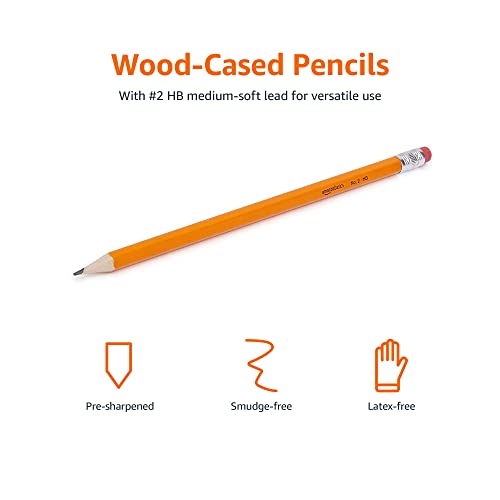 Amazon Basics Woodcased 2 Pencils, Presharpened, HB Lead, Box of 30