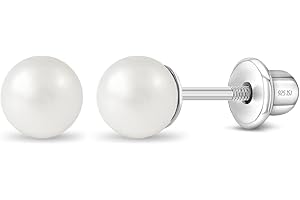 IN SEASON JEWELRY 925 Sterling Silver Simulated Pearl Baby Earrings in 3mm-5mm for Toddlers & Young Girls - Hypoallergenic Safety Screw Back Earrings with White Simulated Pearls for Kids
