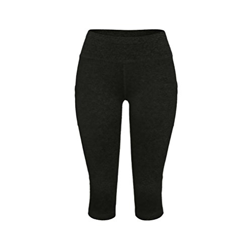 Fanteecy Yoga Pants for Women High Waist Out Pocket Power Flex Yoga Leggings Tummy Control Athletic Capris (M, Black)