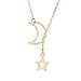 Women Lariat Necklace,Haluoo 925 Sterling Silver Moon Star Y Necklace Crescent Moon Pendant Necklace Delicate Gold Star Pendant Necklace Girls Moon Star Lariat Jewelry (Gold)thumb 1