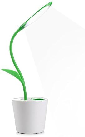 iEGrow Flexible USB Touch LED Desk Lamp with 3-Level Dimmer and Decor Plant Pencil Holder Dark Green
