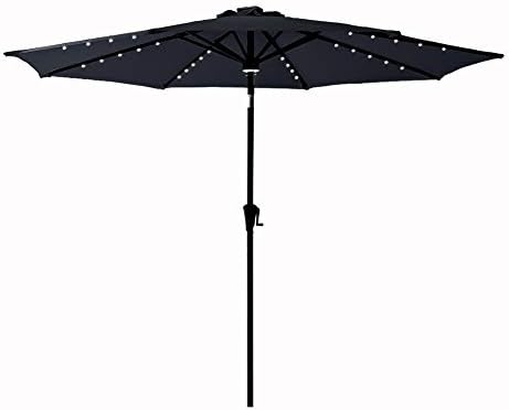 Amazon Com C Hopetree 10 Ft Outdoor Patio Market Umbrella With Solar Led Lights And Tilt Black Garden Outdoor