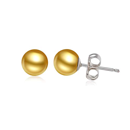 JORA Pearl earrings for Women 925 Sterling Silver Round Freshwater Cultured Golden Pearl Stud Earrings Mother's Day Gift