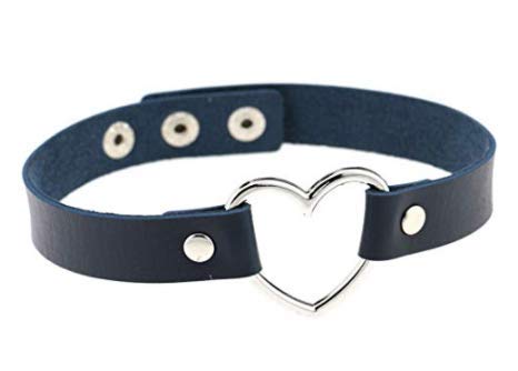 QIANDI Handmade Gothic Punk PU Leather Rivet Heart Slave Collar Necklace Collar Choker Genuine Leather