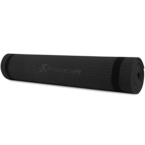 ProsourceFit Original Yoga Exercise Mat ¼” (6mm) Thick for Comfort and Stability with Carrying Straps, Non Slip – Black