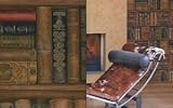Wallpaper Designer Library Bookshelves Brown Green Red Gold & Black Blue