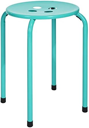 Stool Set of 10 Sturdy Powder Coating Finishing Metal Stools Button Green