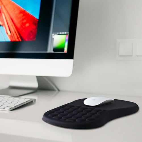 EooCoo Mouse Pad Ergonómica con Diseño de Masaje, Gruesa Alfombrilla de Mouse Reposamuñecas de Espuma Viscoelástica, Tapete para Mouse Base de Poliuretano Antideslizante, Negro