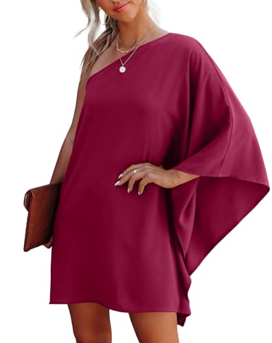 oten Women's 2026 One Shoulder Batwing Sleeve Short Flowy Dresses at Amazon