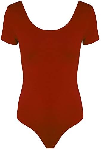 Pure Fashion Womens Casual Short Sleeves Stretchy Plain Bodysuit Leotard T Short Top (S/M (UK 8/10), Wine)