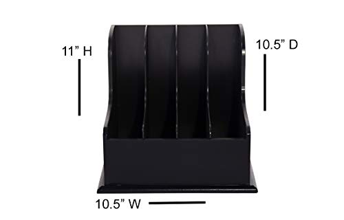 Wooden Vertical Desktop Organizer - Four Compartment Black File, Document and Magazine Holder - for Home and Office for Easy Storage - by Designstyles