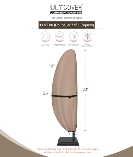 ULTCOVER Patio Parasol 600D Waterproof Outdoor Offset Banana Style Umbrella Cover - Fits Cantilever Offset Umbrella 7.5-11.5 Feet