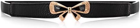 Women Leather Elastic Skinny Belt Sweet Cute Metal Bow Belt Solid Color