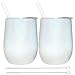 Trugos 12 oz Sparkly Stemless Wine Tumbler (Set of 2) Stainless Steel Double Wall Vacuum Insulated Cups With BPA Free Lid, Straw, and Cleaning Brush Great Travel Glasses For Wine, Coffee, Cocktails