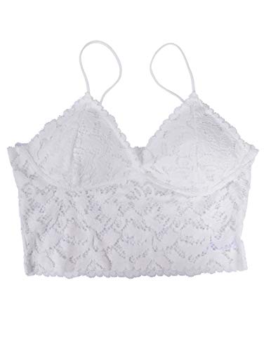BETITETO Womens Floral Lace Bralette Wirefree Bra Removable Pads Adjustable Strap for Youths A-C Cups (White, Small(30AB 32AB))