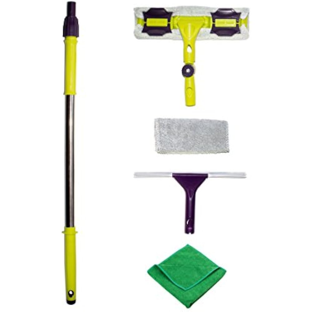 Premium Window Squeegee Kit With Extension Pole And Microfiber Glass