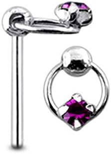 Purple Gem Claw Set on Moving Ring Sterling Silver Straight Nose pin Body jewelry