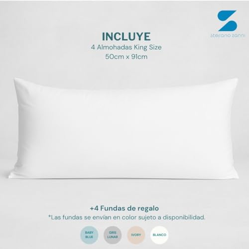 STEFANO ZANNI Almohada 4 Pack Microfibra + Fundas de Regalo – Densidad Media para Mejor Soporte, Descanso de Calidad, Tela Fresca, Suave e Hipoalergénica, Estilo Hotelero. King Size
