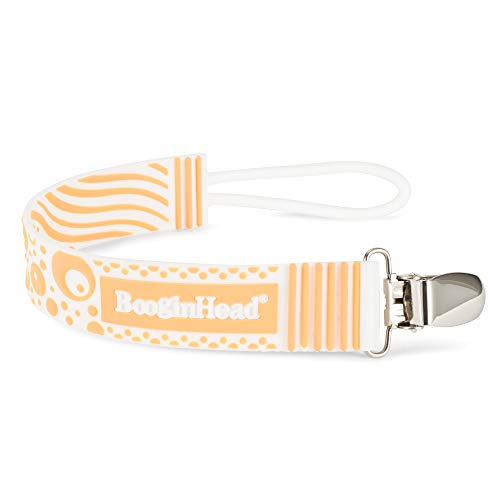 BooginHead Baby Newborn PaciGrip Food Grade Safe Silicone Pacifier Clip, Holder, Toy, Teether, Soothie, Universal Loop, Orange Bubbles