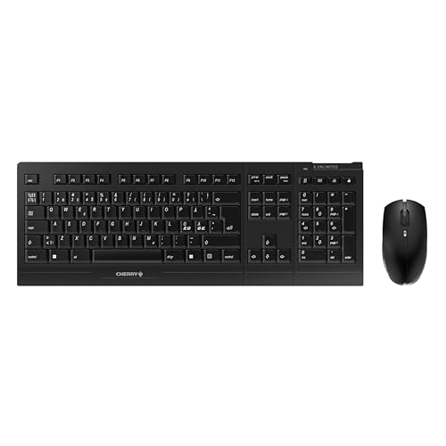 CHERRY B.Unlimited 3.0, Kabelloses Tastatur- und Maus-Set, Pan-Nordisches Layout (QWERTY), 2,4 GHz Funk, Dauerhaft Abriebfeste Tasten, Wiederaufladbar, Schwarz