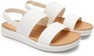 Sandalias de agua para mujer, cómodas, planas, con plataforma de playa, elegantes, de verano, para caminar, Blanco, 38.5 EU