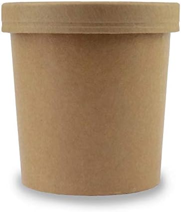 [250 Count] 16 oz Freezer Containers And Lids - Kraft Paper To Go Cups - Durable Heavy Duty Pint Ice Cream Containers! Non-vented Lids Prevent Freezer Burn! Frozen Dessert Supplies
