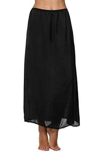 Avidlove Women Lingerie Slips Satin Snip-it Half Slip Lace Underskirt Long Black,Large