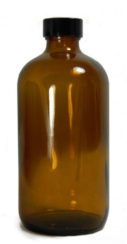 QorpakGLC-01967 Amber Glass Boston Round Bottle with 24-400 Black Phenolic Pulp/Vinyl Lined Cap, 60mm OD x 138mm Height, 8oz Capacity (Case of 24)