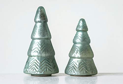 Creative Co-op Large Mint Green Embossed Mercury Glass Christmas Tree Figurine