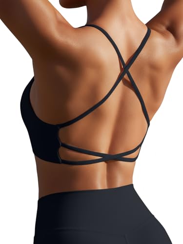 U Back Longline Sports Bras for Women - Scoop Neck Padded Yoga Workout Crop Top with Built in Pads at Amazon