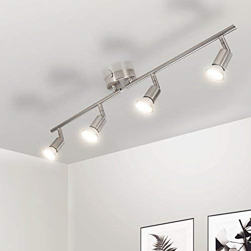 Wowatt LED Ceiling Spotlight Rotatable Swivelling 230V 4 x LED GU10 4W 400Lm Warm White 2800K 82 Ra Straight Spotbars Wall Lamp Matt Nickel Metal IP20 for Living Room Bedroom Kitchen 26.77 inches [Energy Class A++]